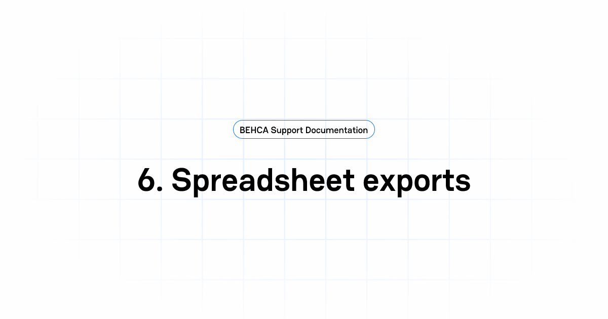 6. Spreadsheet exports | BEHCA Support Documentation